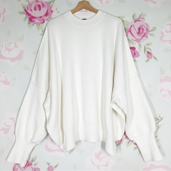 NEW Free People Easy Street Tunic Painted White Knit Pullover Sweater L